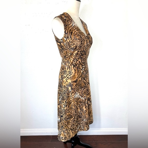 VINTAGE 1970s Animal Print Leopard Cat Face Print Midi Sleeveless Dress Vtg 70s - Picture 6 of 10